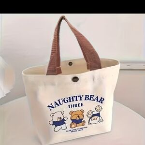 Tote With Snap Closure & Teddy Bear Motif